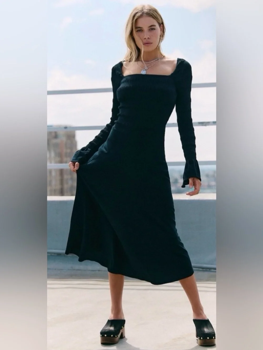 Free People Kiera Midi Dress. NWT. Black